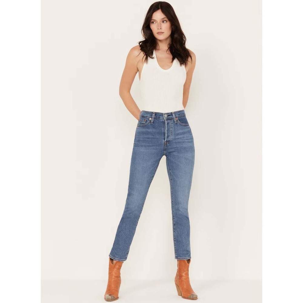 Levis Wedgie Straight Jeans Summer Love Medium Wash High Rise Button Fly Size 30